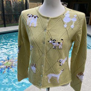 Vintage Fisher Hill Lightweight Green Dog Themed Sweater Hand Embroidered SMALL